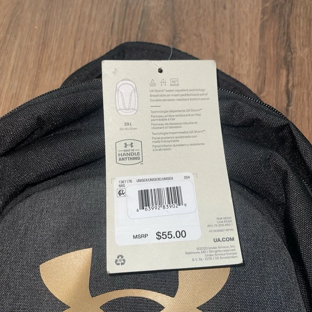 Under Armour Hustle 5.0 Backpack Black 2 Strap Shoulder Strap School NEW
